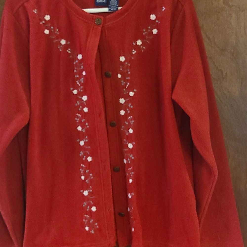 Large Basic Editions Red Fleece Cardigan/Lightweight Jacket - Picture 6 of 7
